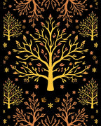 Golden Tree Patterned Rug