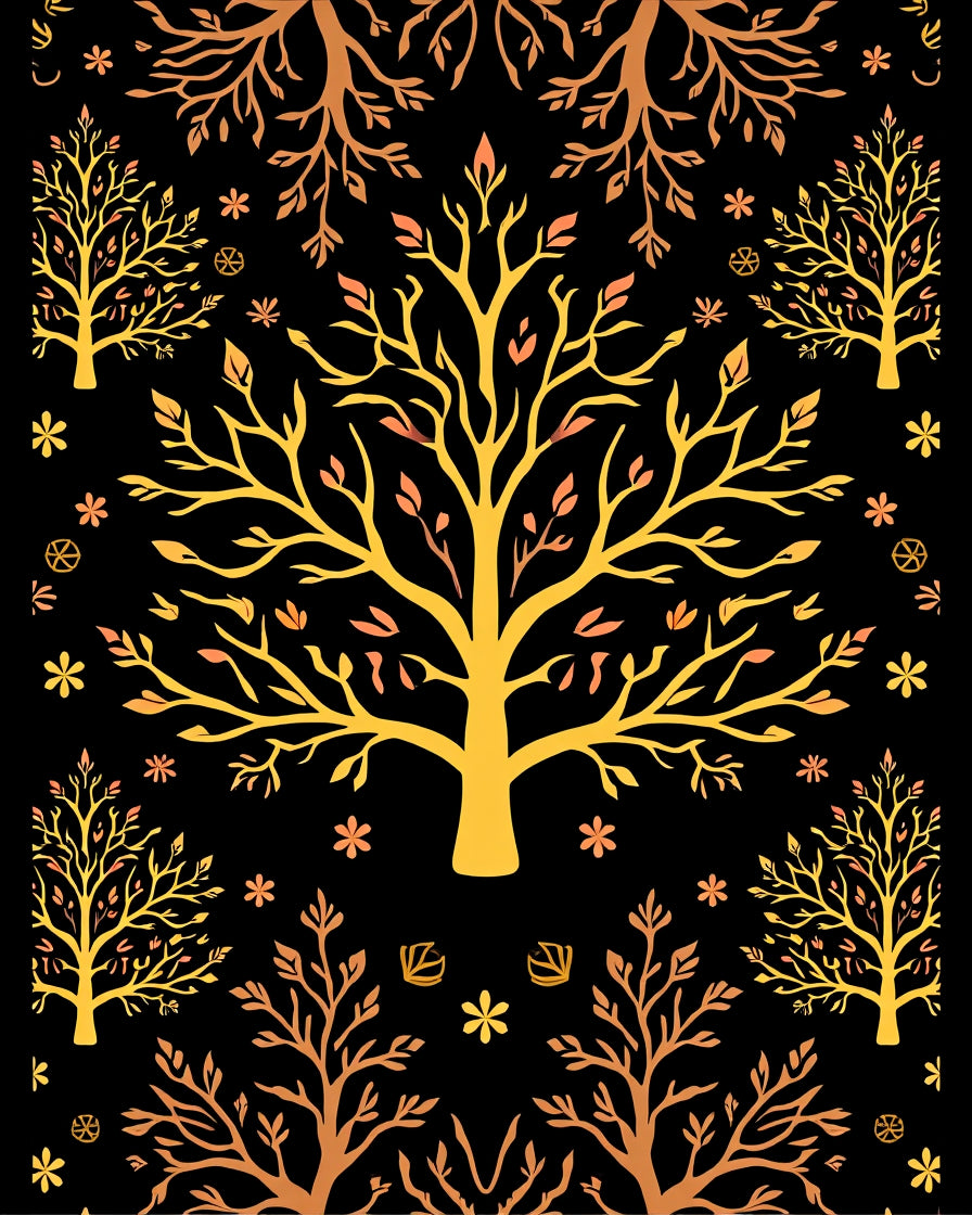 Golden Tree Patterned Rug