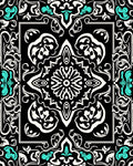 Black White Teal Bold Floral Mandala Rug