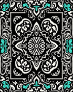Black White Teal Bold Floral Mandala Rug