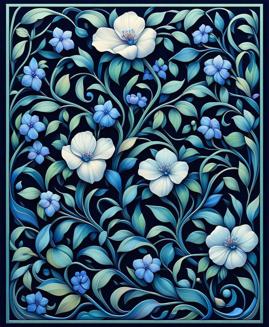 Dark Floral Vines With Blue Accents Rug