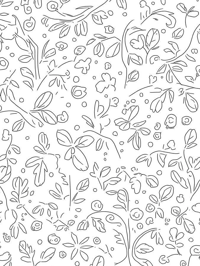 Whimsical Botanical Sketch Pattern Rug