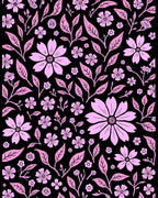 Pink Floral Pattern On Black Rug