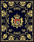 Navy Gold Crested Scrollwork Blanket Rug