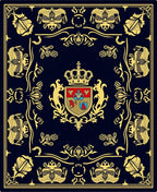 Navy Gold Crested Scrollwork Blanket Rug