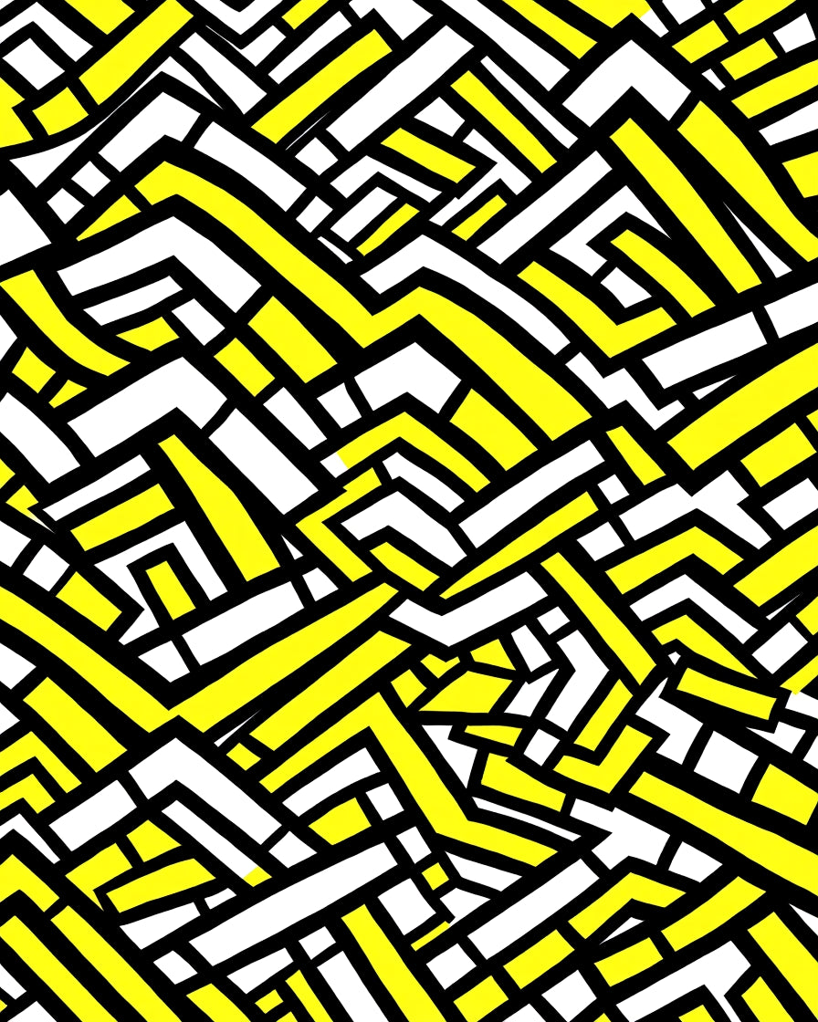 Bold Yellow White Geometric Maze Design Rug