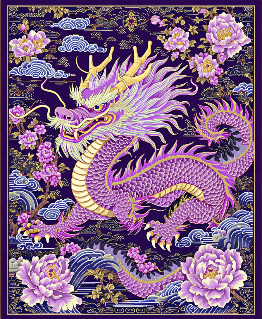 Majestic Dragon Peony Floral Pattern Rug