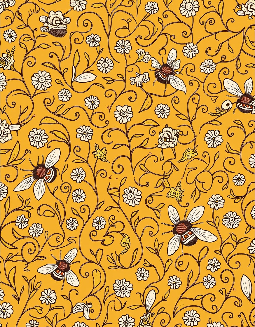 Whimsical Bee Floral Swirl Pattern Rug