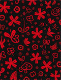Red Flower Doodle Pattern Rug