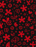 Red Flower Doodle Pattern Rug