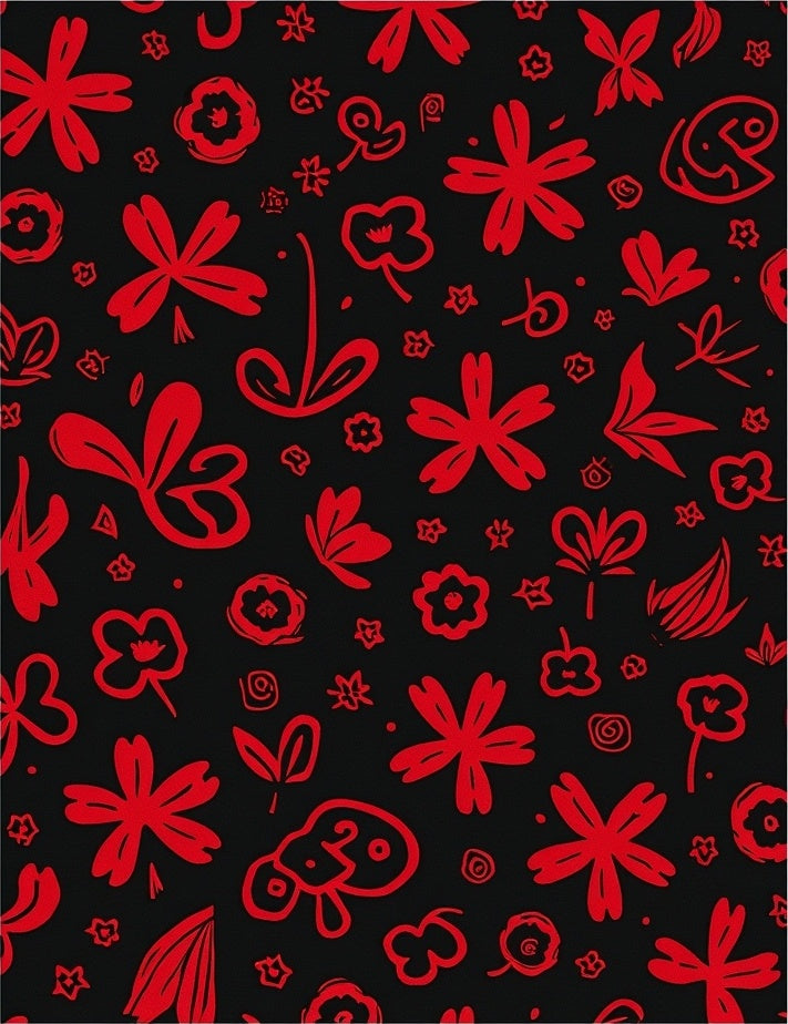 Red Flower Doodle Pattern Rug