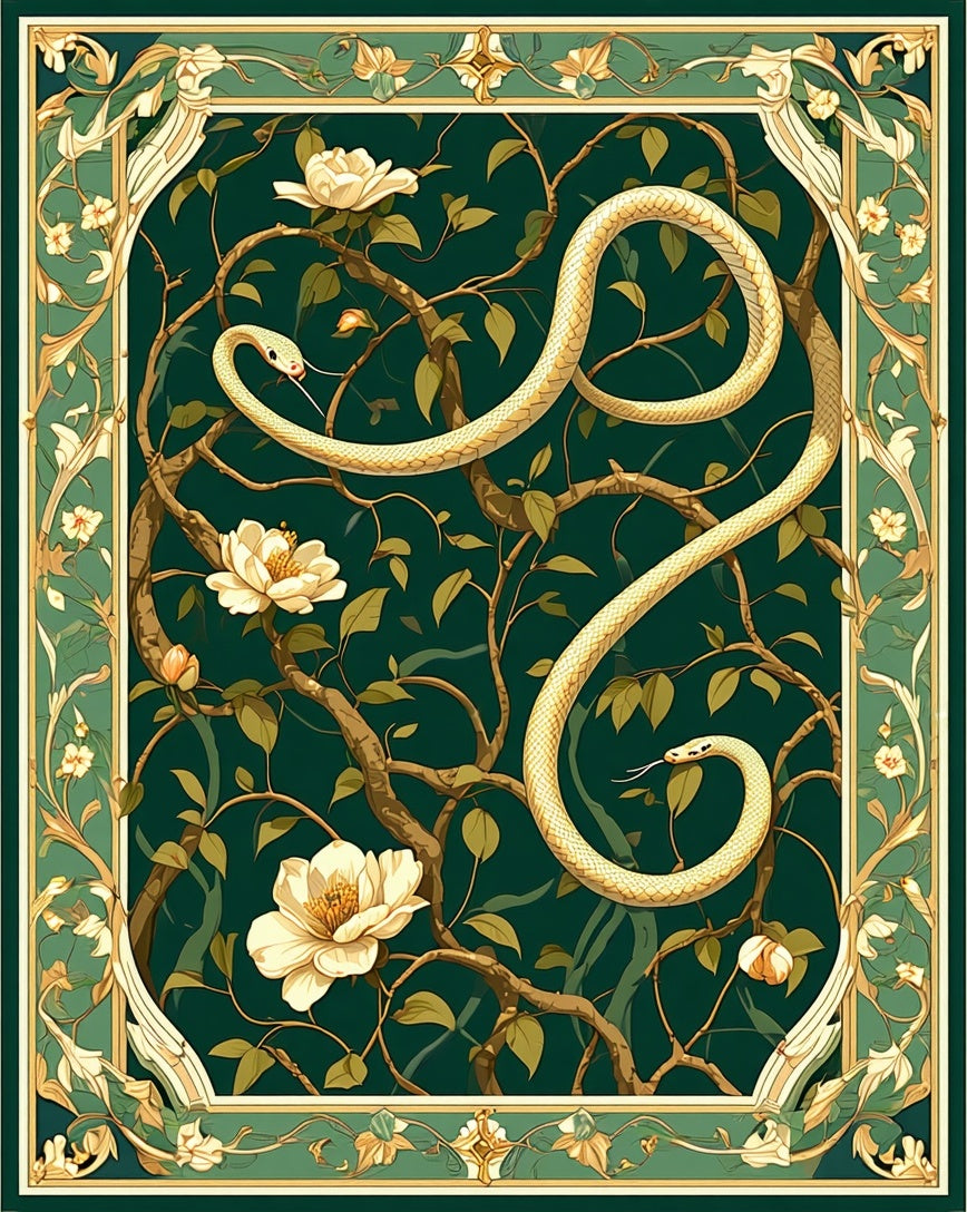 Serpentine Floral Botanical Art Nouveau Rug