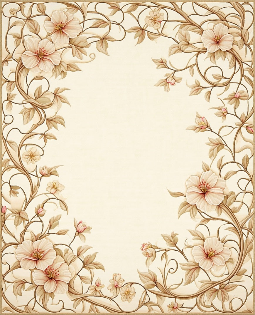 Beige Floral Vines Design Rug