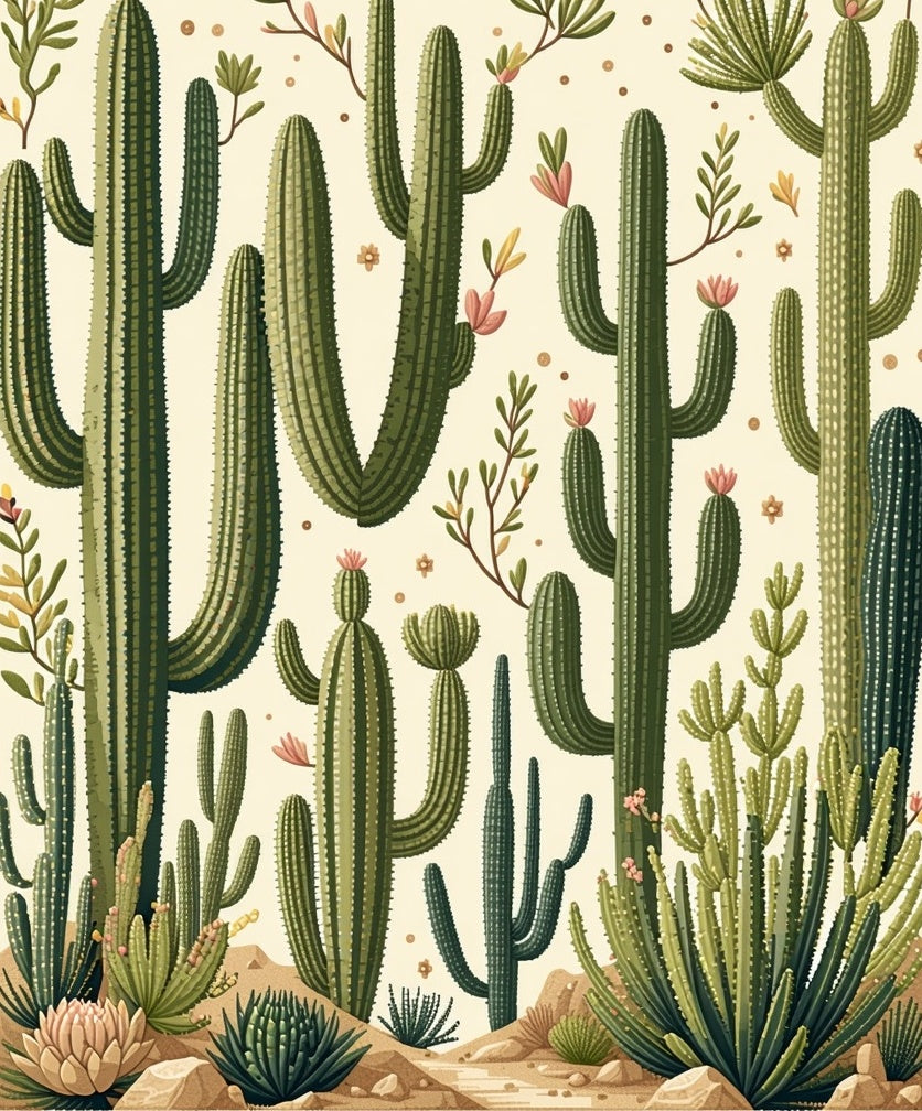 Desert Cactus Floral Pattern Rug