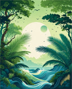 Tropical Jungle Waves Birds Design Rug
