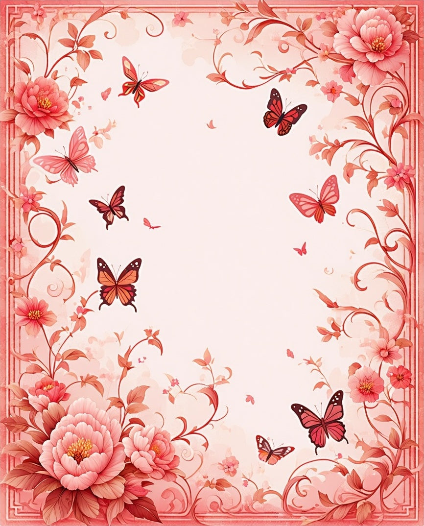 Pink Floral Butterfly Gentle Pattern Rug