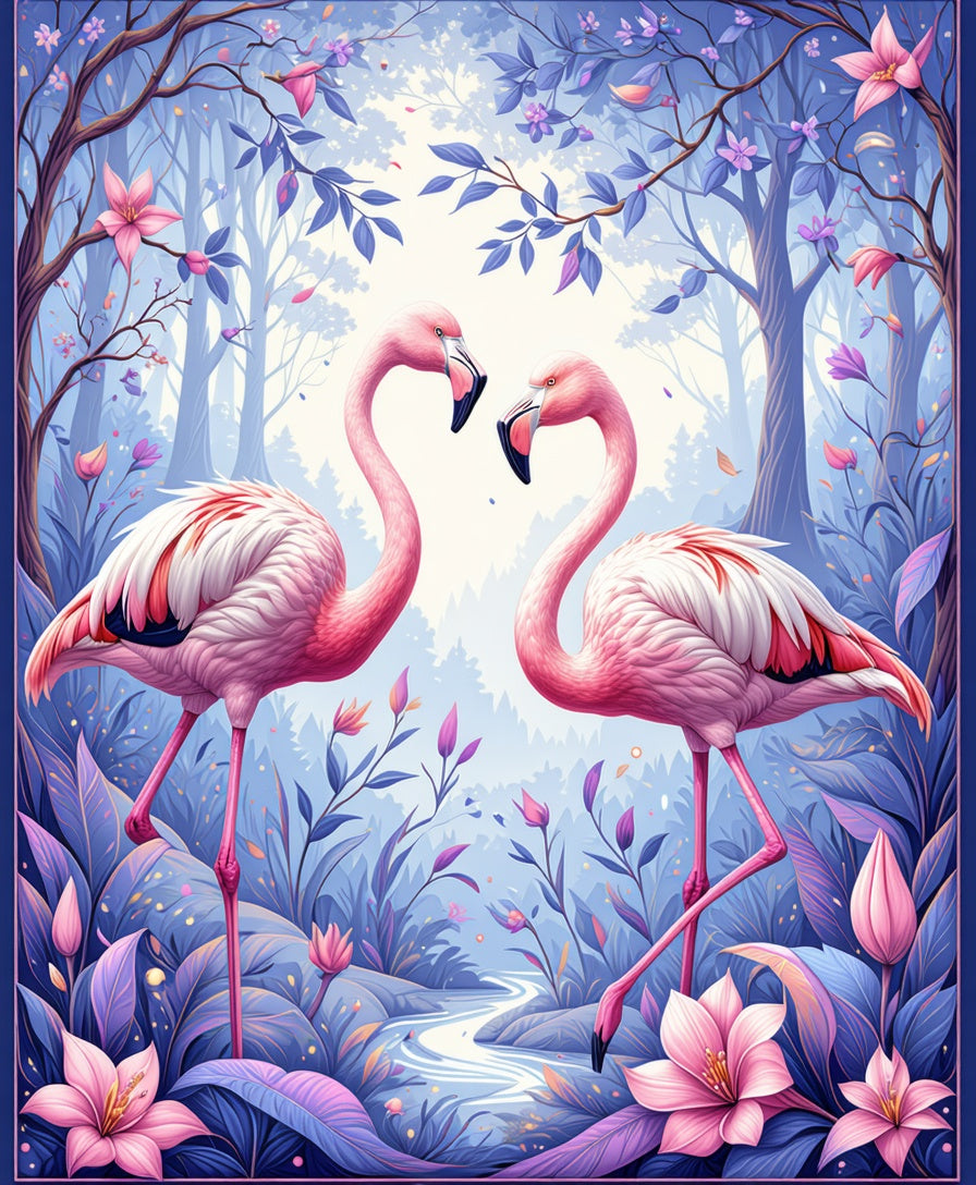 Pink Flamingos With Forest Delight Rug