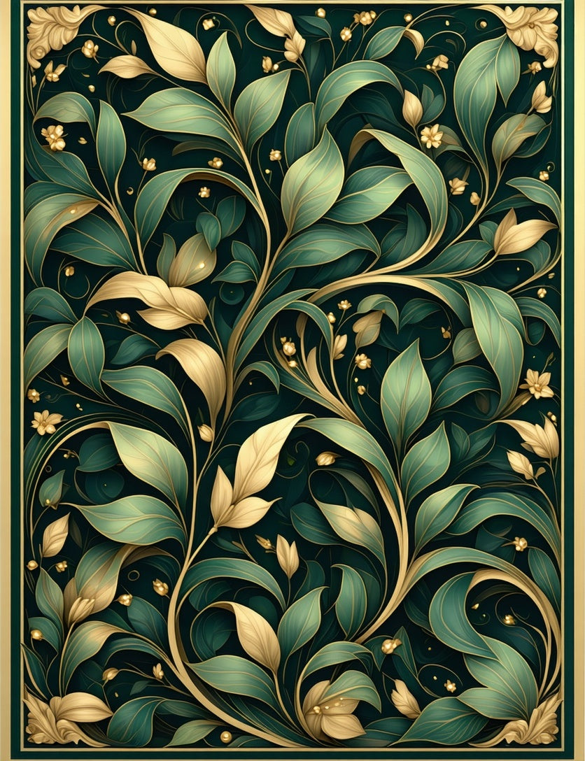 Dark Green Floral Botanical Vines Rug