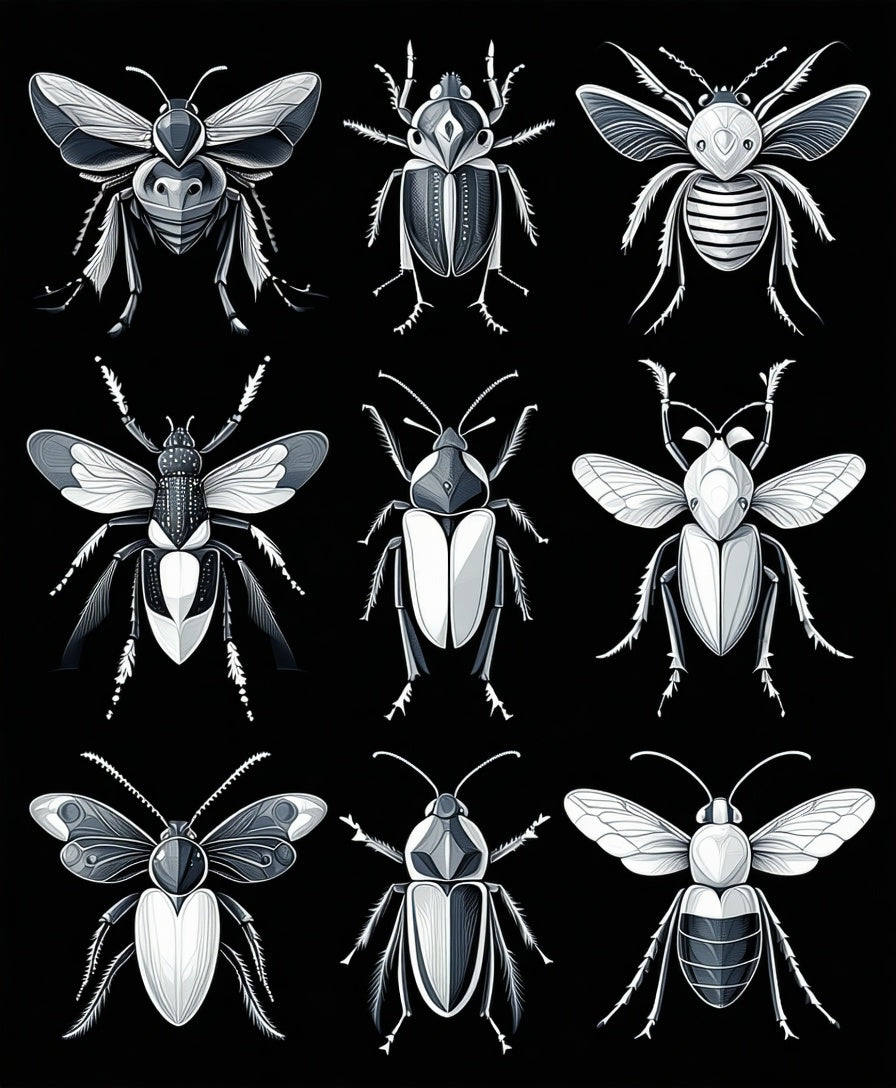 Monochromatic Insect Collection Pattern Rug