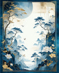 Serene Blue Gold Landscape Artwork Rug