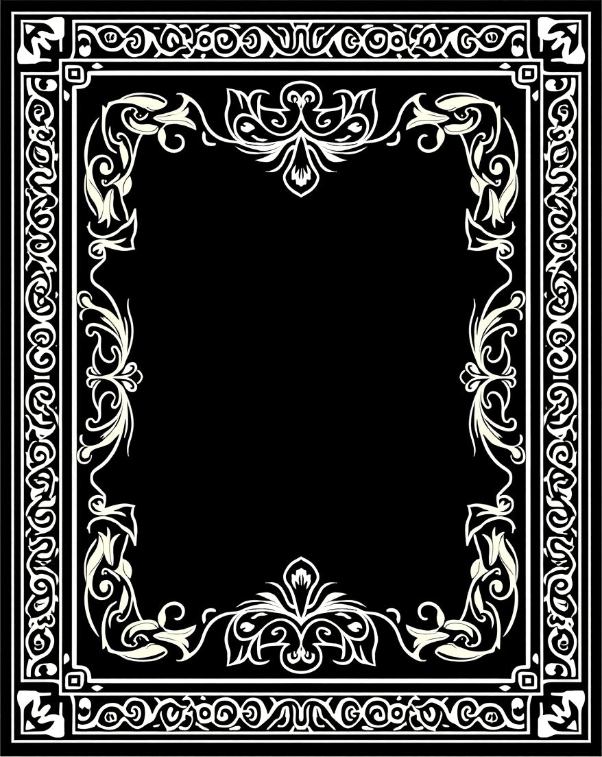 Ornate Floral Scroll Border Design Rug