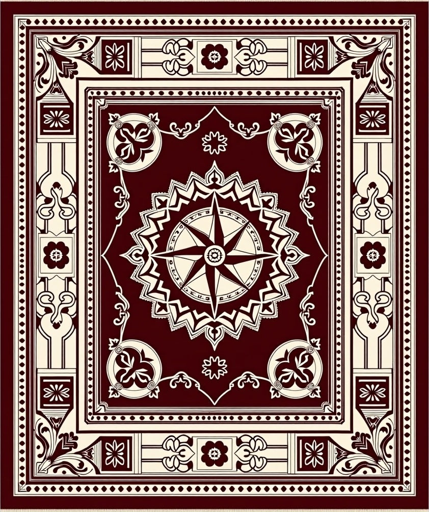 Ornate Compass Rose Intricate Design Rug