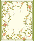 Floral Vine Bordered Naturalistic Design Rug