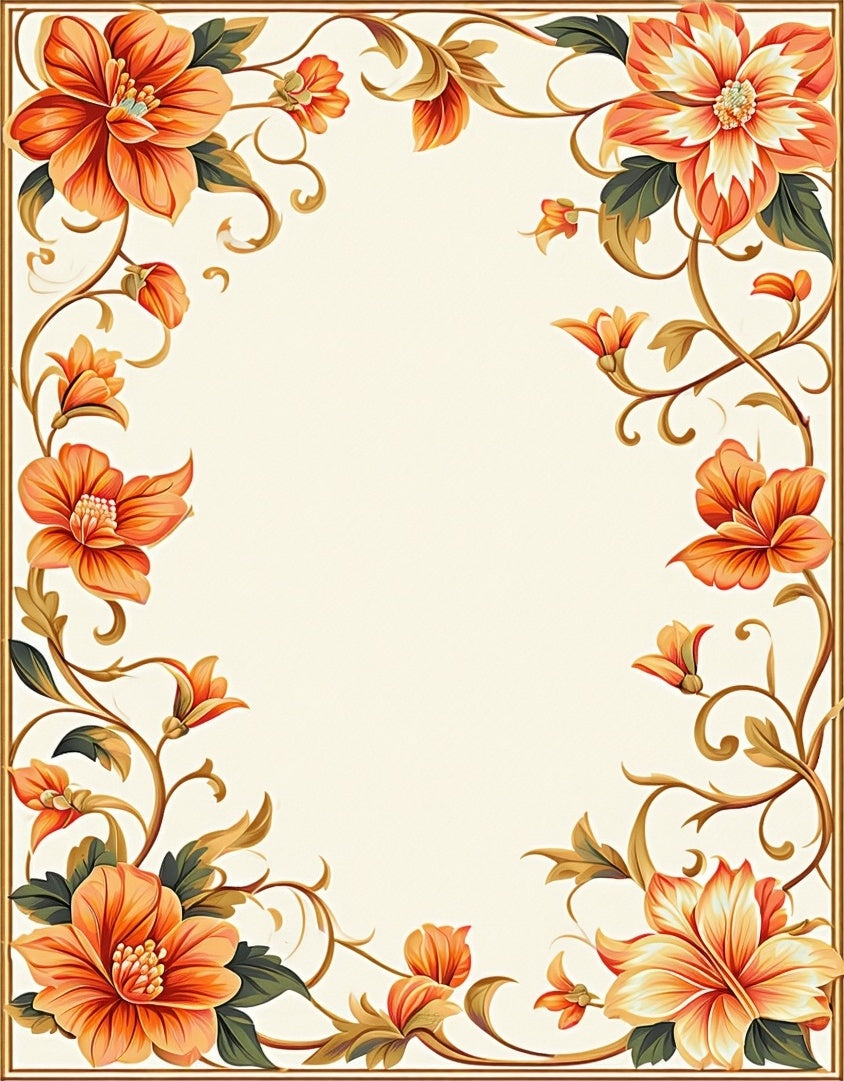 Vibrant Orange Floral Vine Pattern Rug