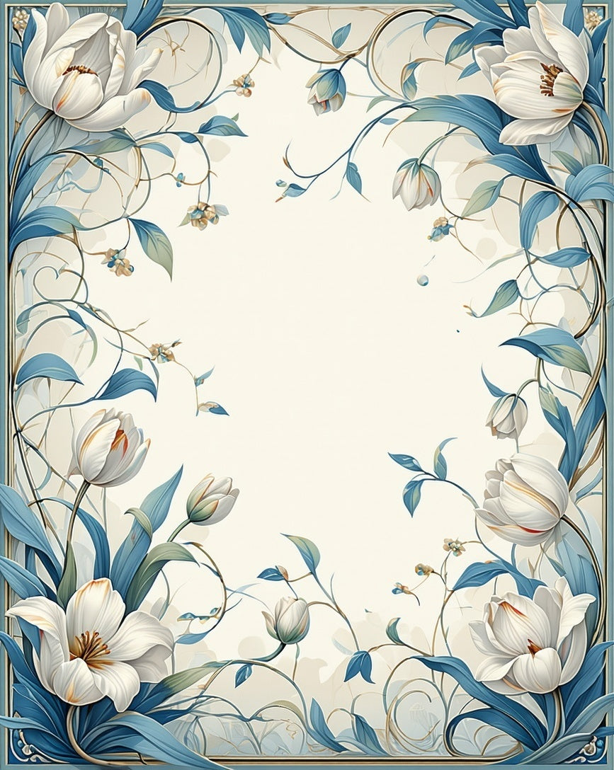 Elegant White Floral Vine Pattern Rug