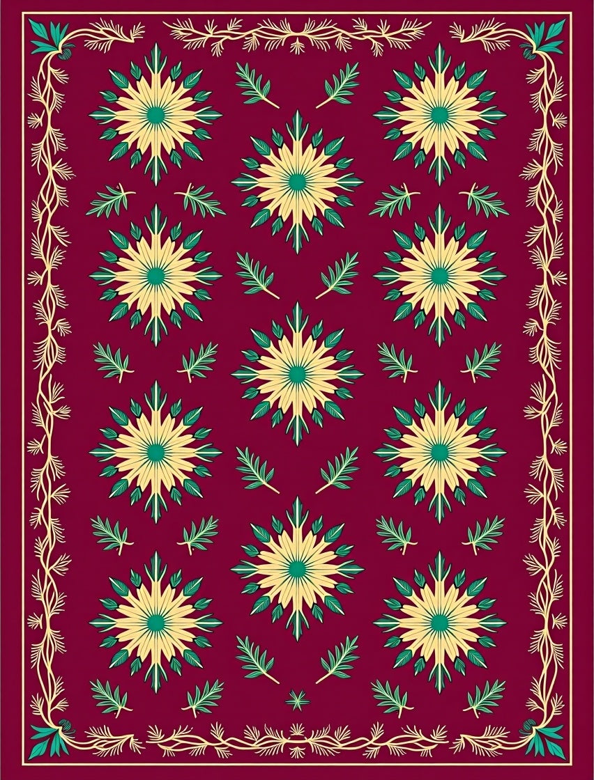 Crimson Floral Bloom Border Rug