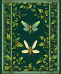 Green Floral With 2 Insects Art Rug
