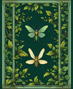 Green Floral With 2 Insects Art Rug