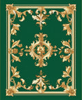 Ornate Gold Floral Green Scroll Design Rug