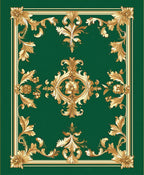 Ornate Gold Floral Green Scroll Design Rug