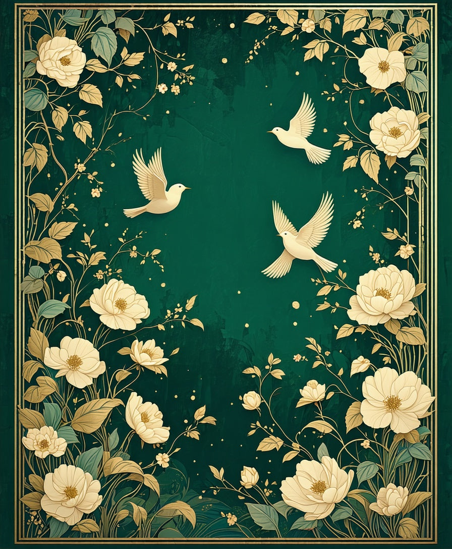 Elegant Floral Bird Garden Scene Rug