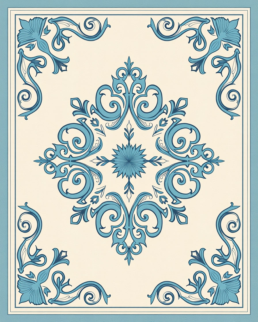 Classic Sky Blue Floral Medallion Rug
