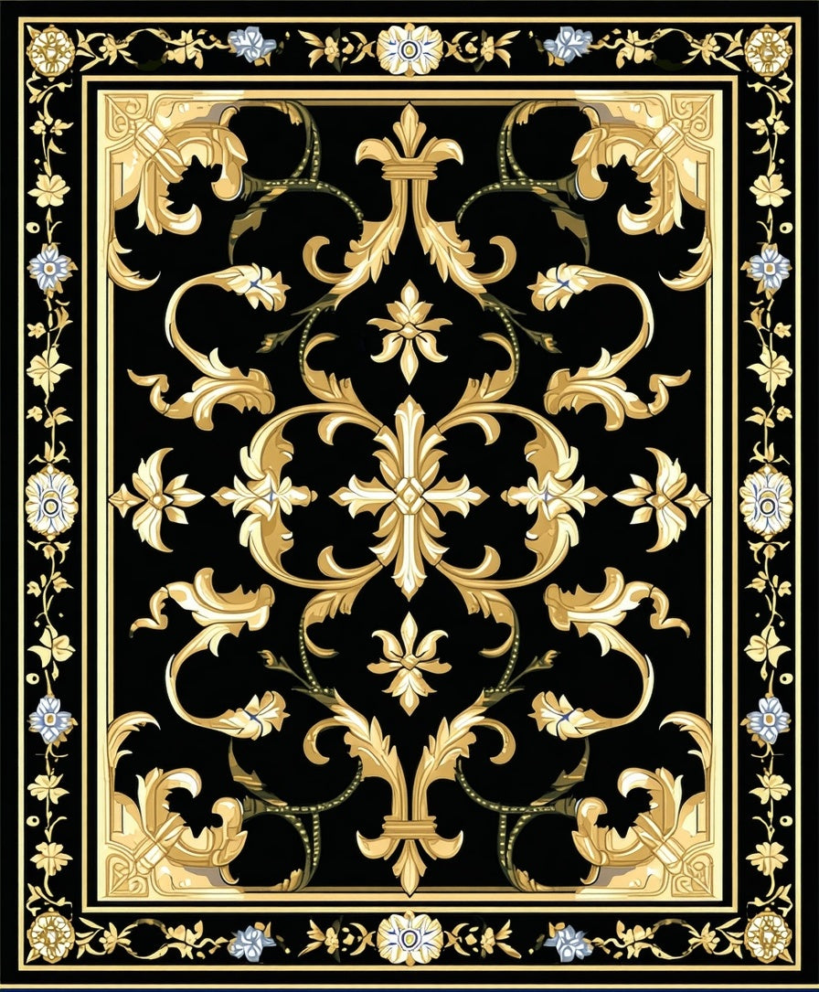 Classic Golden Floral Scroll Rug