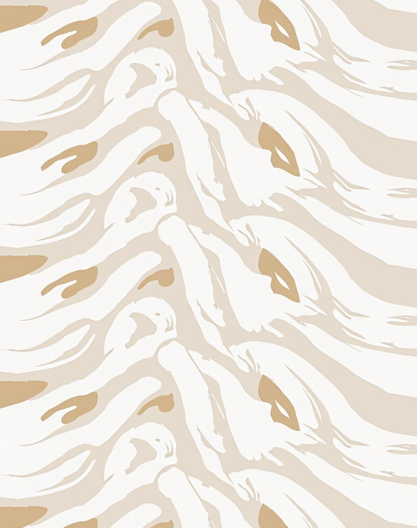 Abstract Brushstroke Tan White Stripes Rug