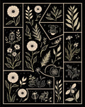 Botanical Line Art Nature Inspired Design Rug