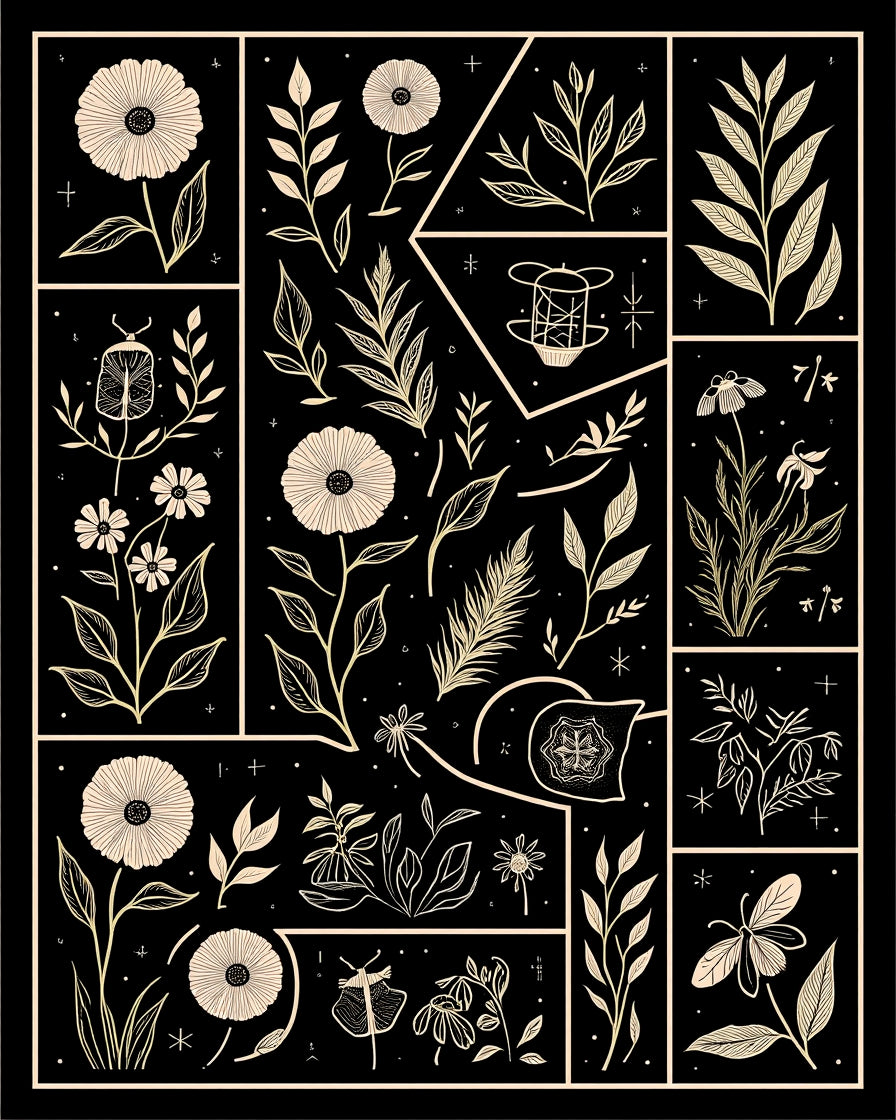 Botanical Line Art Nature Inspired Design Rug