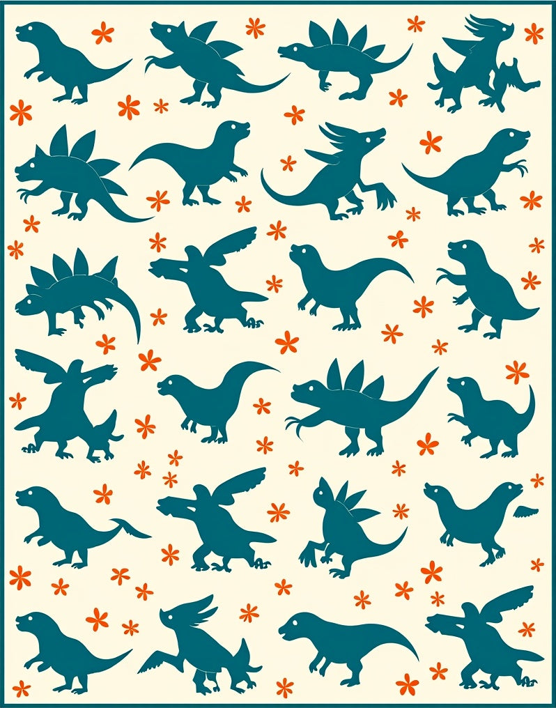 Whimsical Teal Dinosaur Pattern Rug