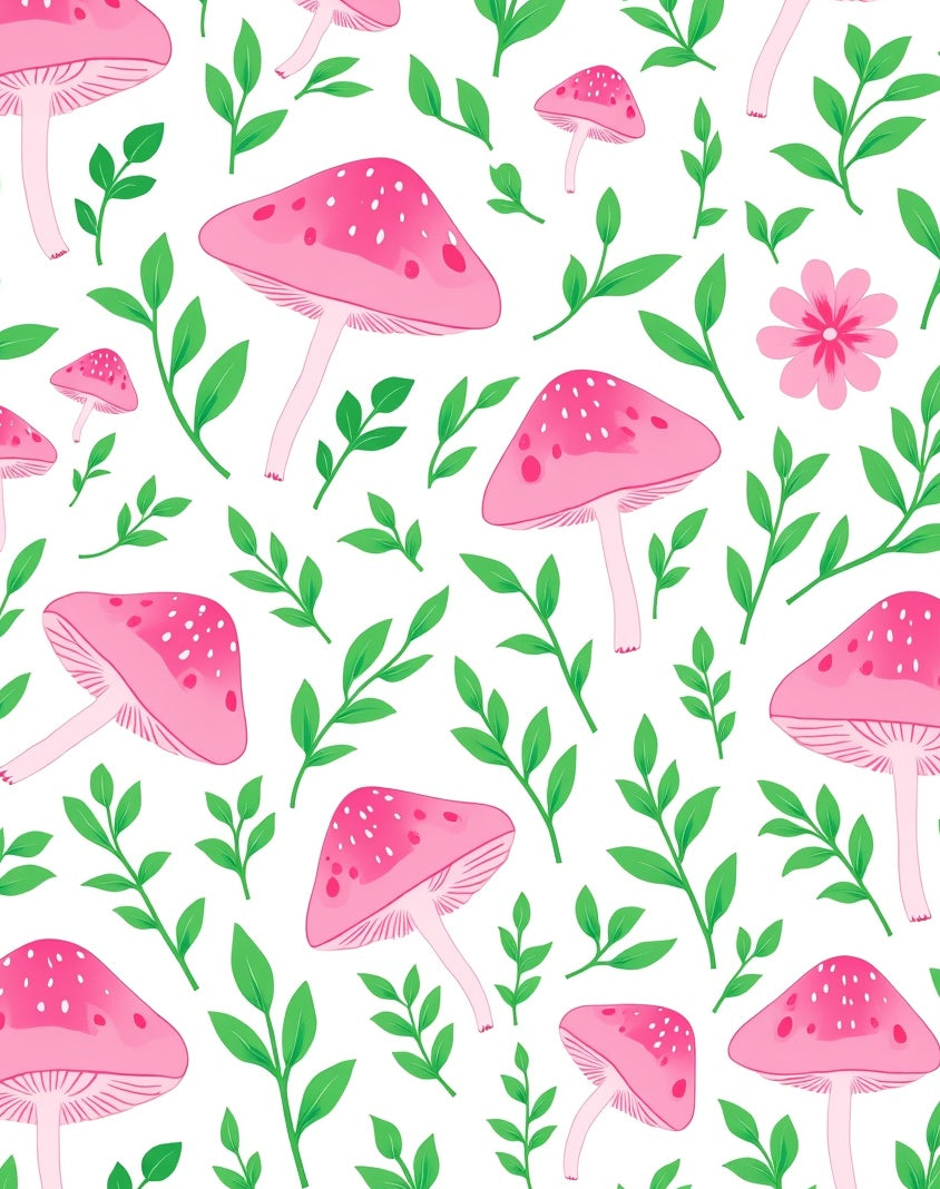 Pink Mushroom Woodland Botanical Design Rug