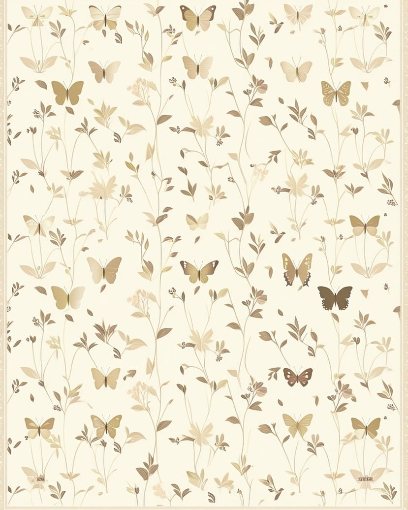Neutral Butterfly Vine Pattern Rug