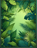 Lush Green Tropical Leaf Pattern Rug