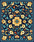 Ornate Floral Scrollwork In Navy Rug