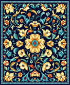 Ornate Floral Scrollwork In Navy Rug