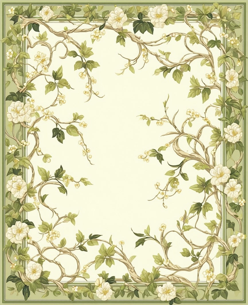 Elegant Floral Vine Border Design Rug