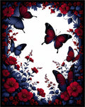 Dramatic Red Blue Butterfly Floral Rug