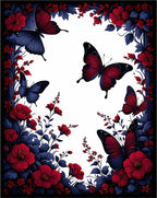Dramatic Red Blue Butterfly Floral Rug