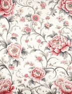 Elegant Pink Peony Floral Vine Design Rug